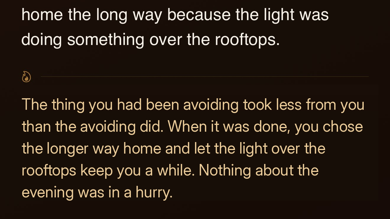 A reflection appearing beneath an entry, with a small note that it was generated on the device.